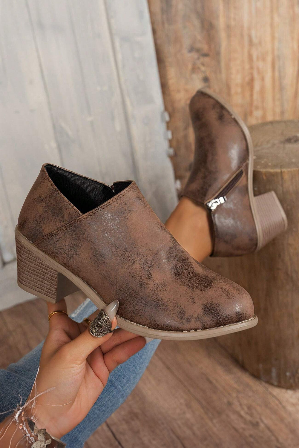 Black Tulip Opening Suede Ankle Boots