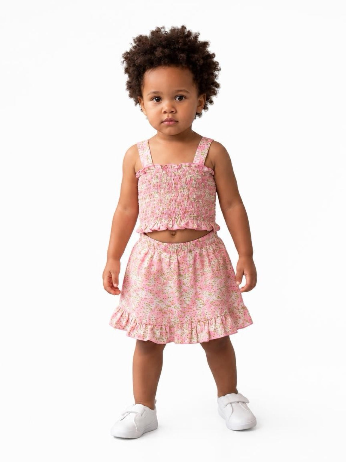 Floral Smock Tank Top Skirt Set