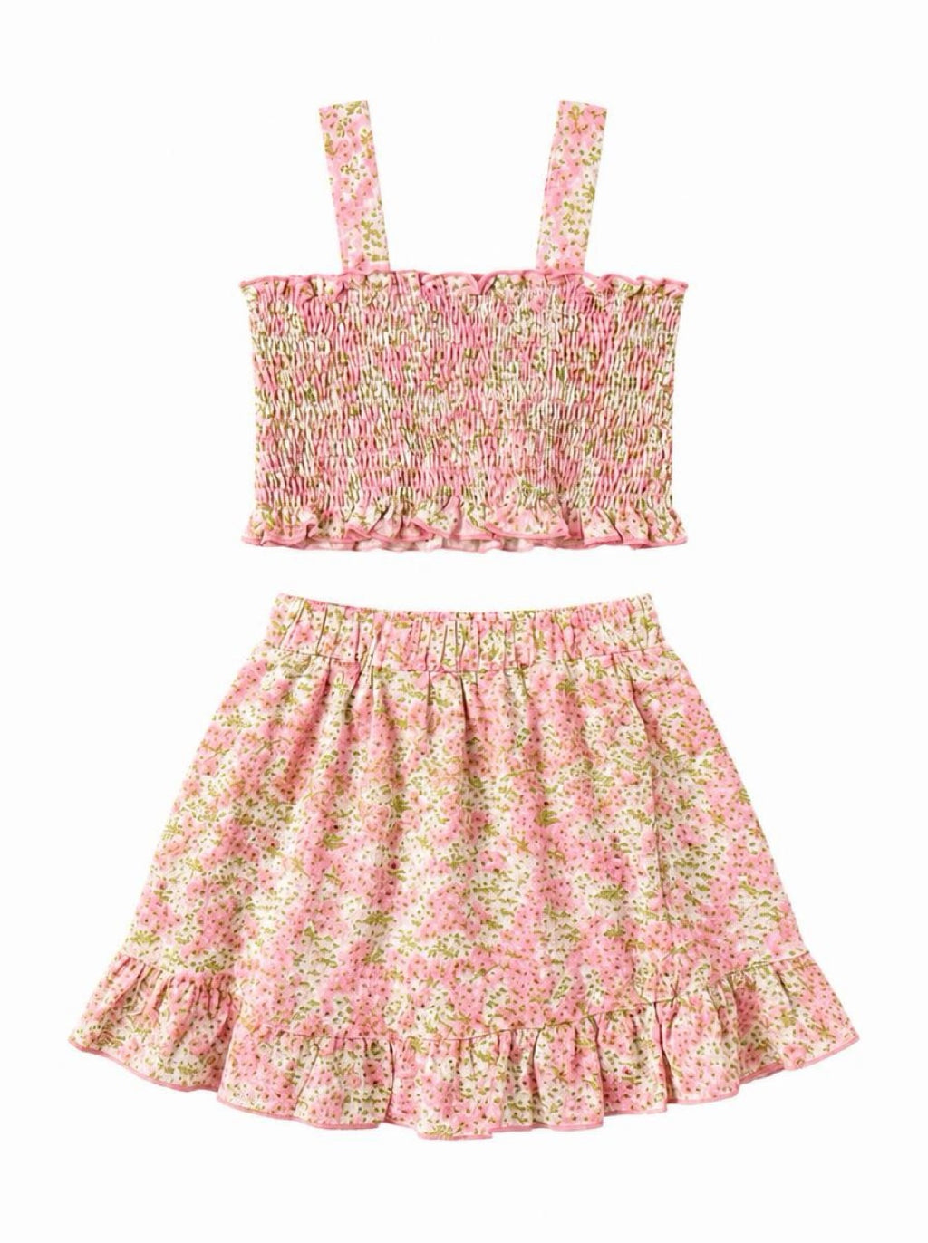 Floral Smock Tank Top Skirt Set