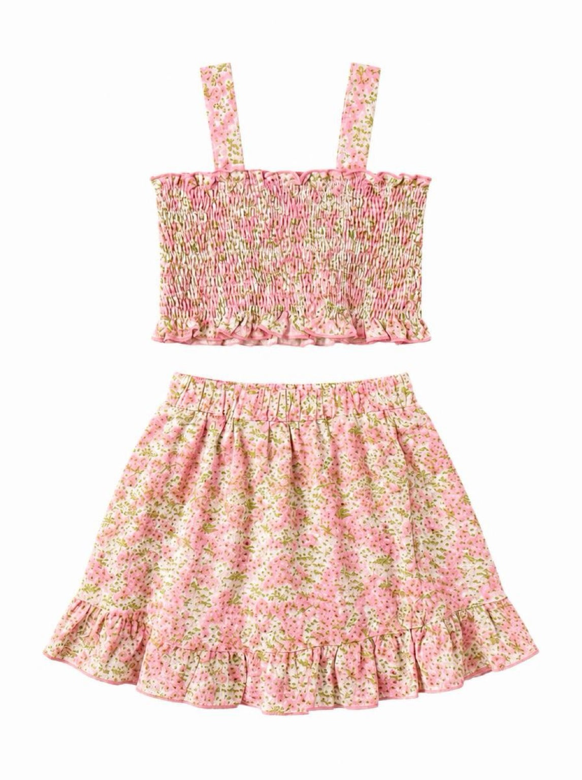 Floral Smock Tank Top Skirt Set