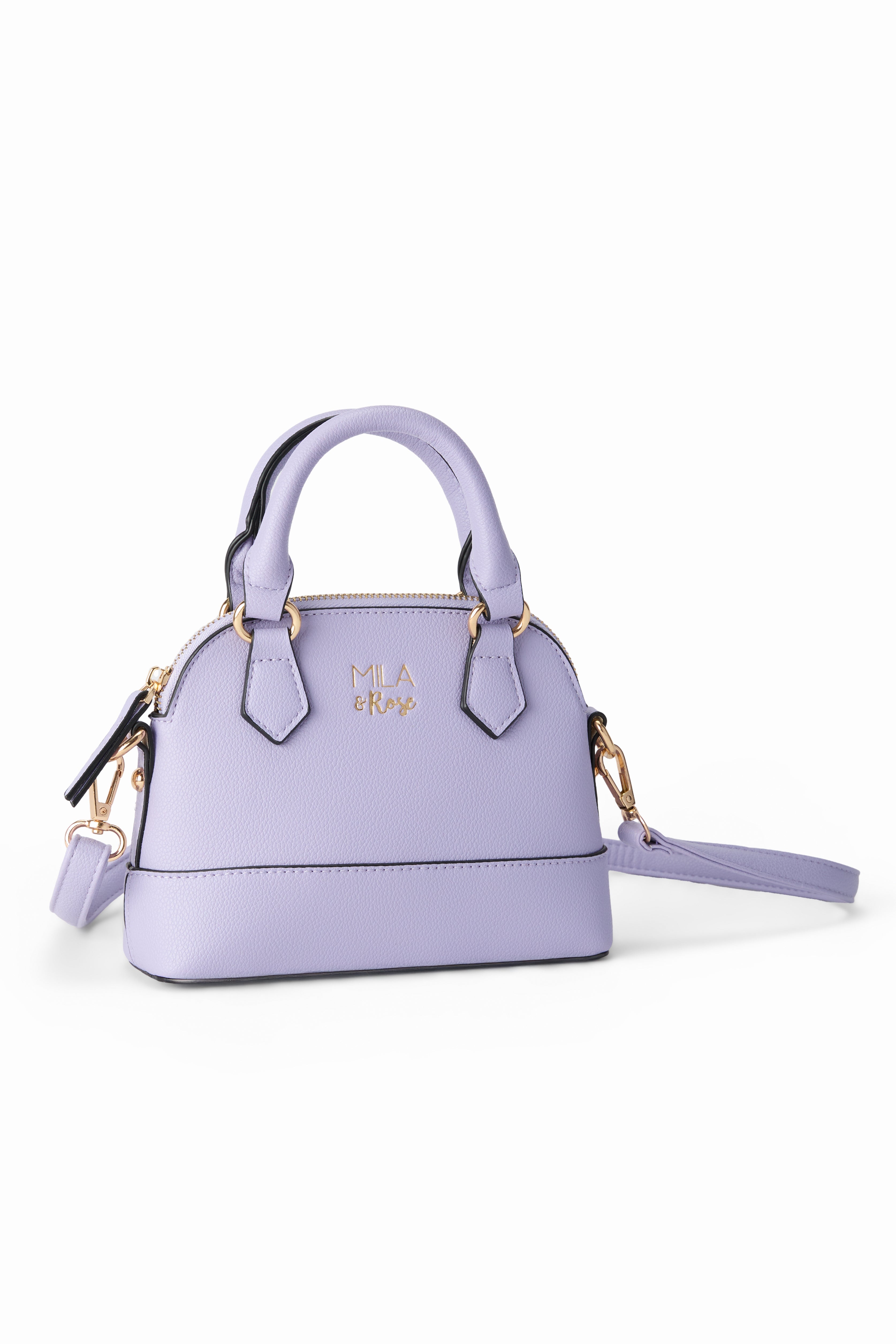 Lavender handbag with gold accents 
