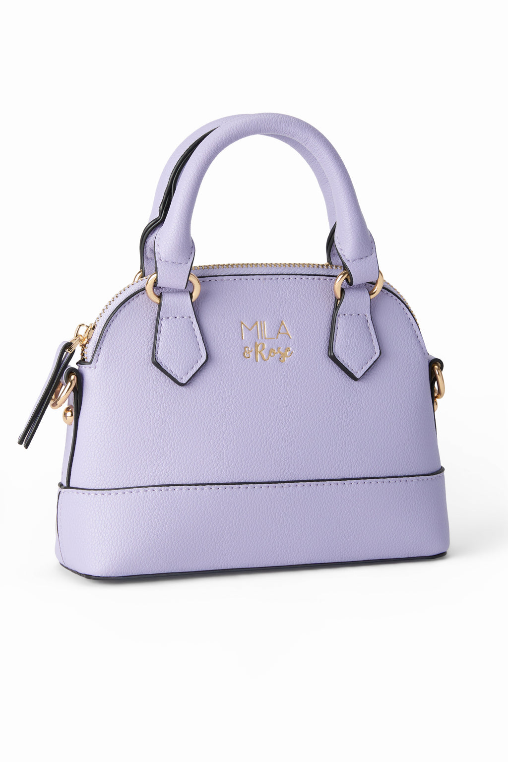 Lavender handbag with gold accents 