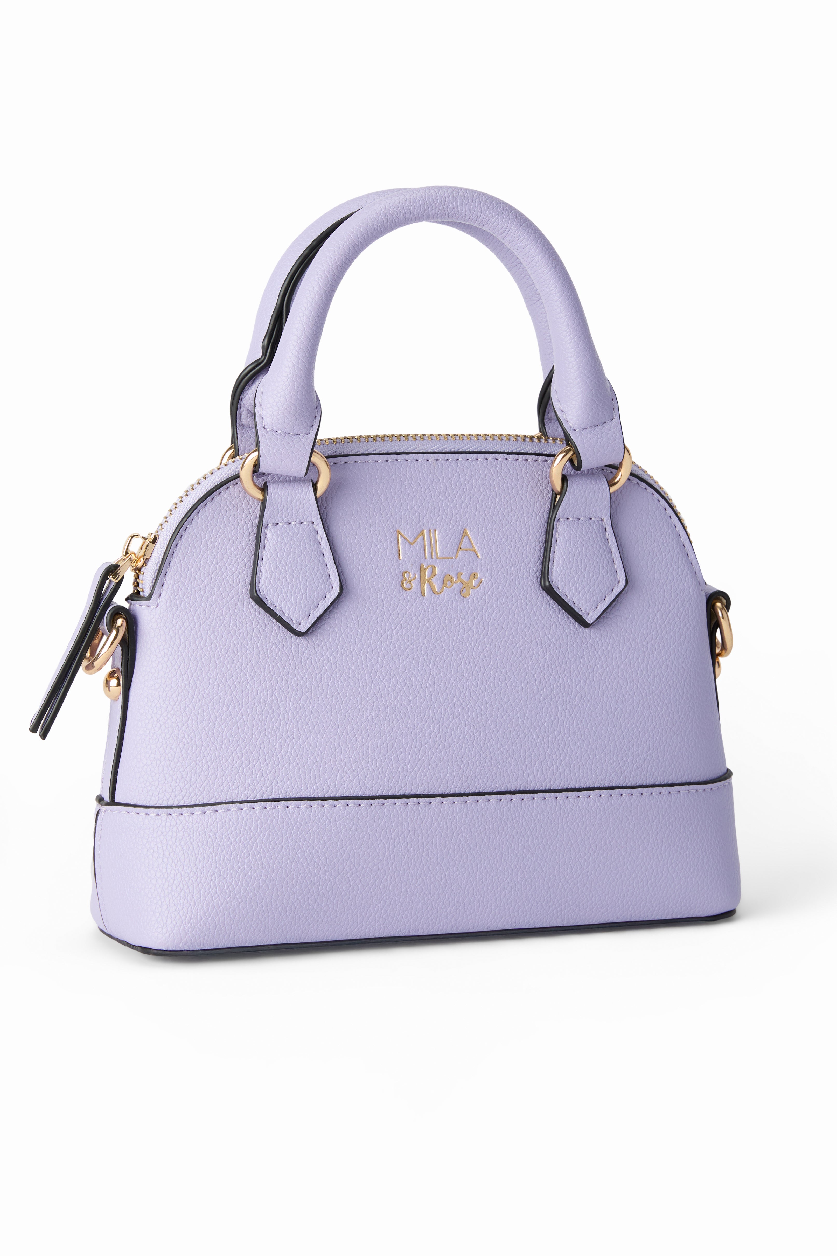 Lavender handbag with gold accents 