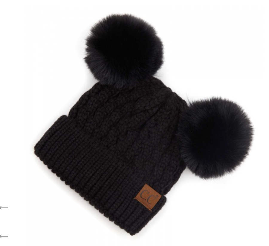 Cable Knit Double Pom Beanie