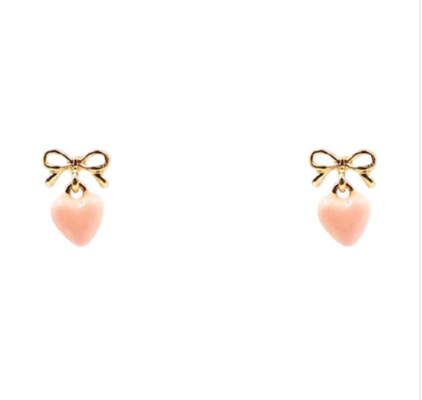 BOW HEART DROP STUDS