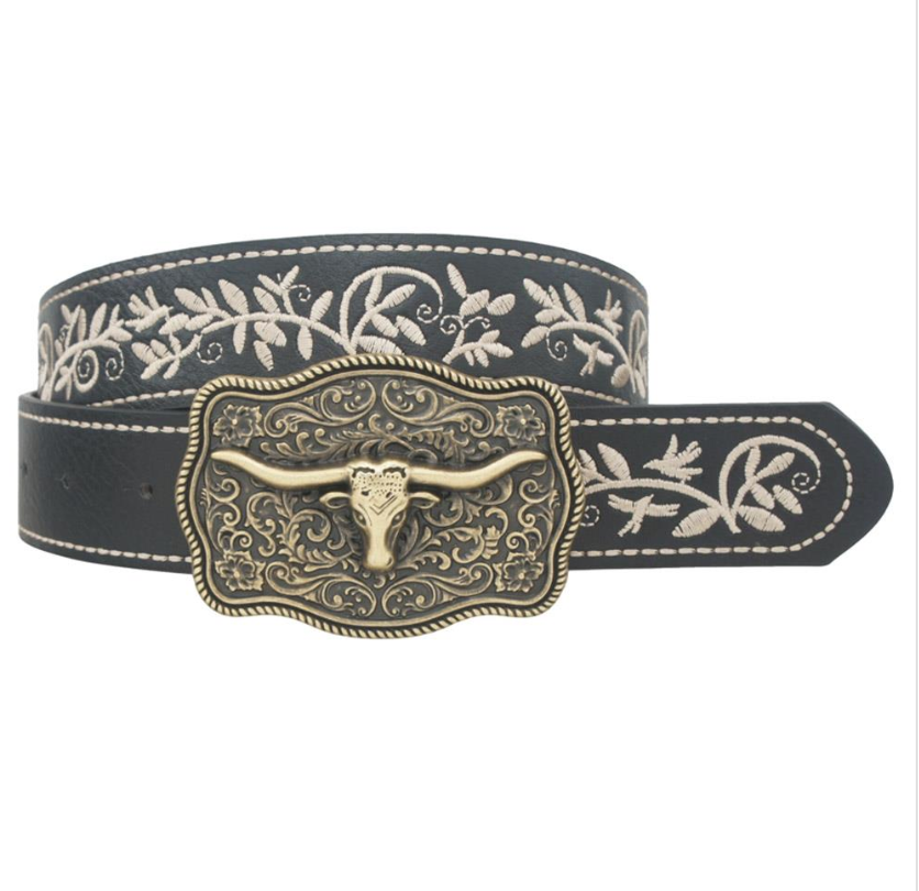 Floral Motiff Longhorn Accent Belt