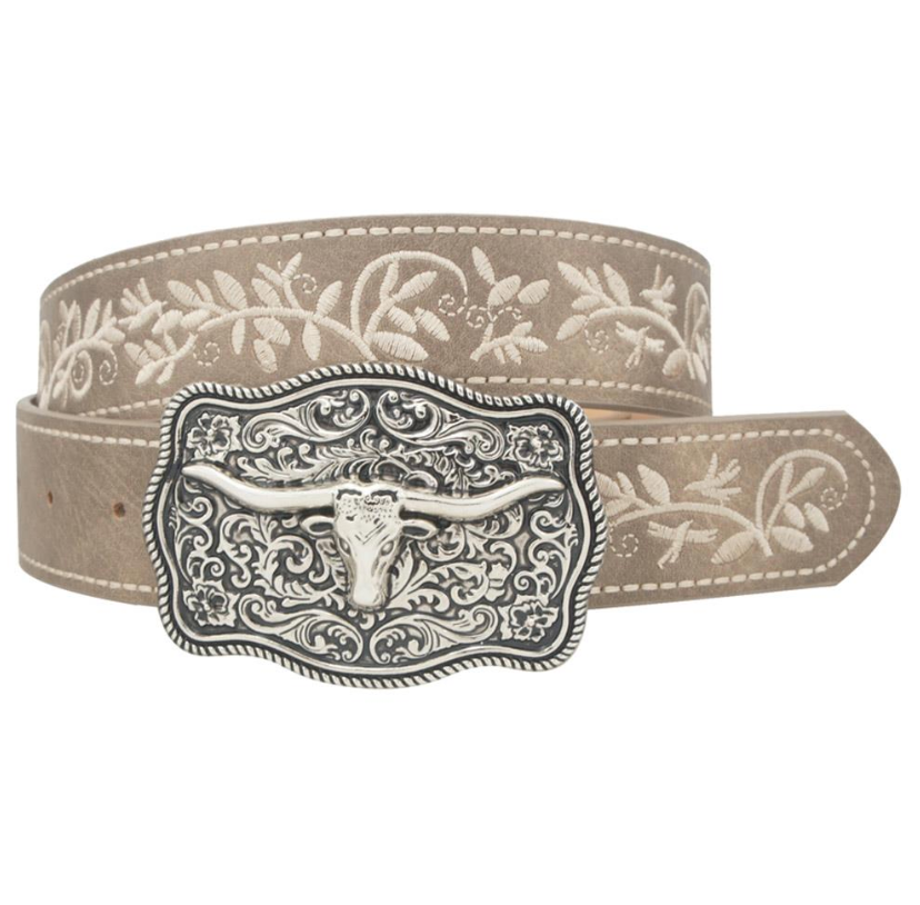 Floral Motiff Longhorn Accent Belt