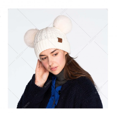 Cable Knit Double Pom Beanie