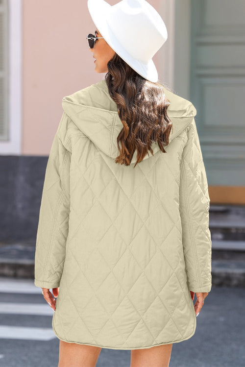 Beige Quilted Snap Button Hooded Coat - Cami's Little Shop
