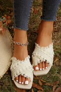 Beige Tassel Woven Crossed Straps Flat Slippers - Cami's Little Shop