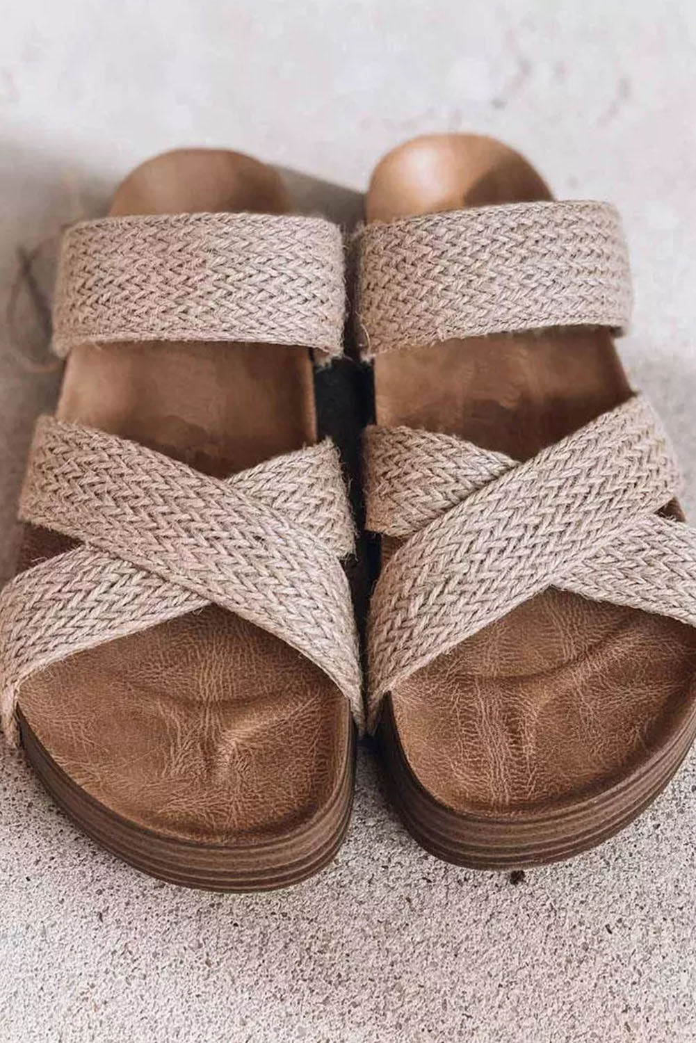 Beige Woven Criss Cross Sandals - Cami's Little Shop