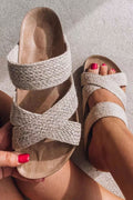 Beige Woven Criss Cross Sandals - Cami's Little Shop