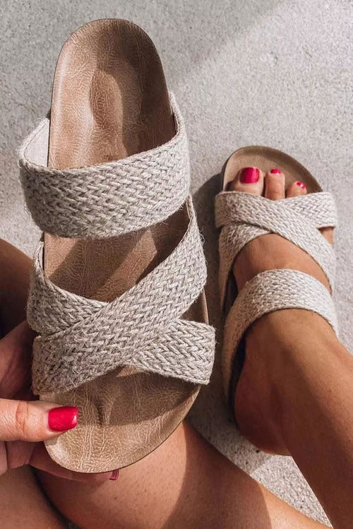 Beige Woven Criss Cross Sandals - Cami's Little Shop