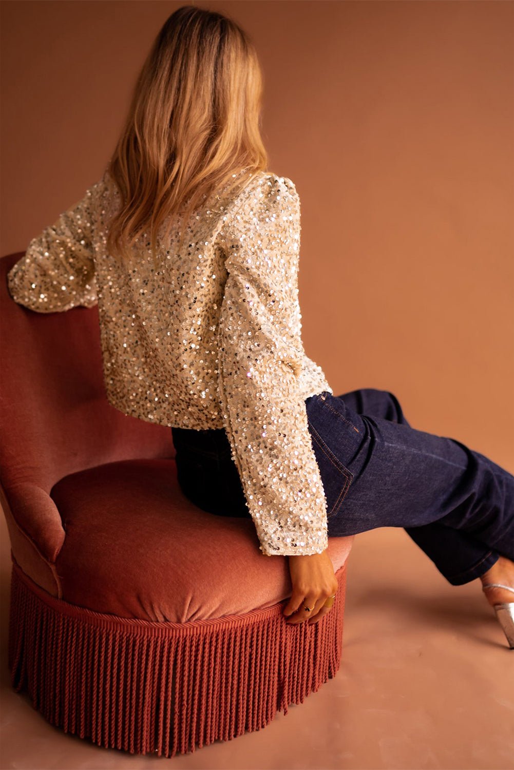 Black Sequined Open Front Cropped Jacket - Cami's Little Shop