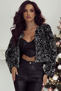 Black Sequined Open Front Cropped Jacket - Cami's Little Shop