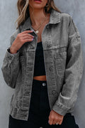 Blue Stripe Washed Oversize Pocketed Denim Jacket - Cami's Little Shop