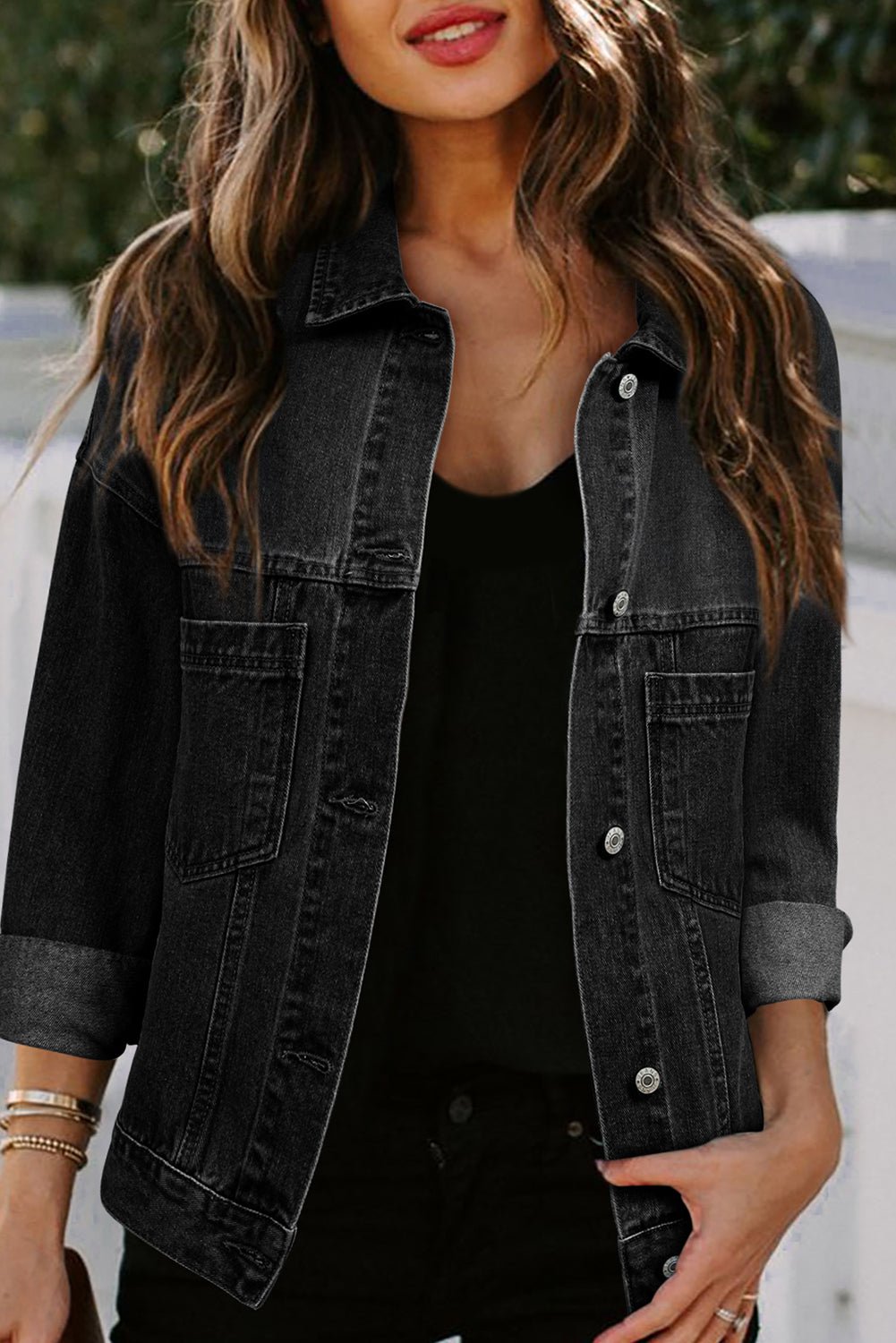 Blue Stripe Washed Oversize Pocketed Denim Jacket - Cami's Little Shop
