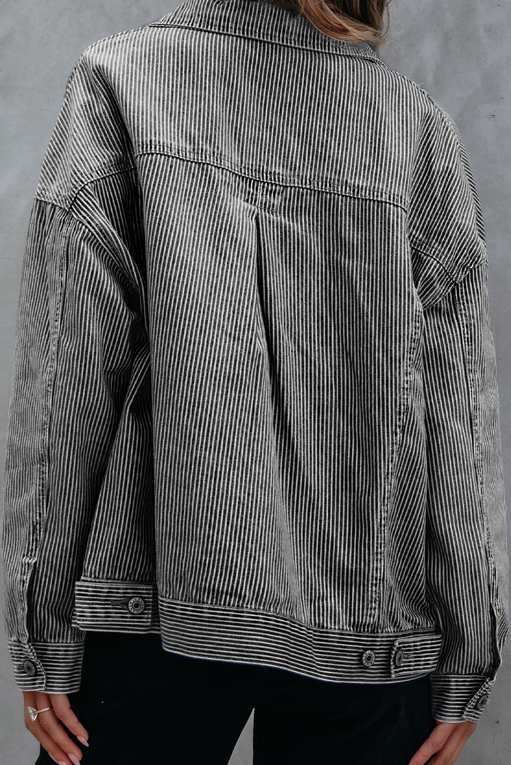 Blue Stripe Washed Oversize Pocketed Denim Jacket - Cami's Little Shop