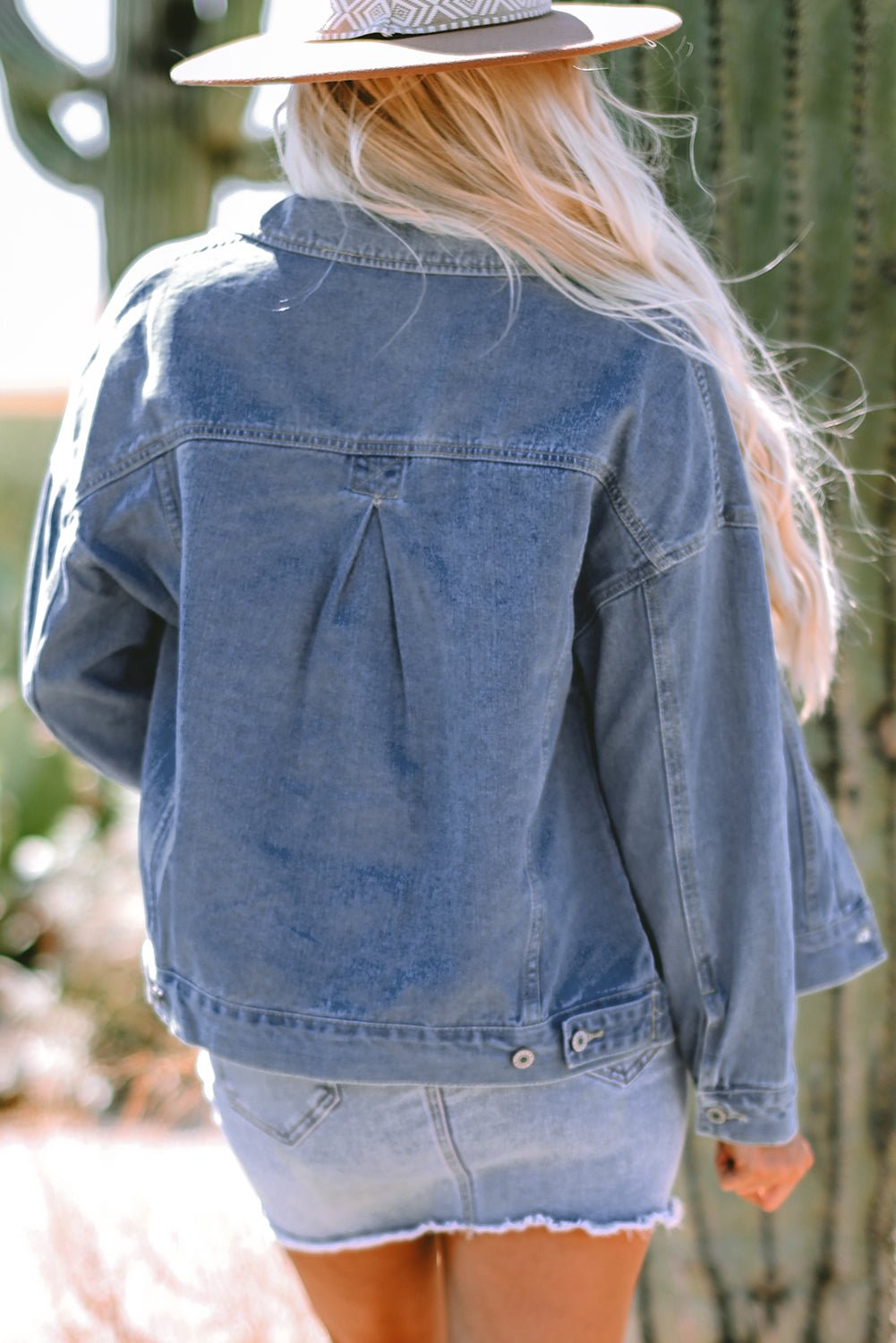 Blue Stripe Washed Oversize Pocketed Denim Jacket - Cami's Little Shop