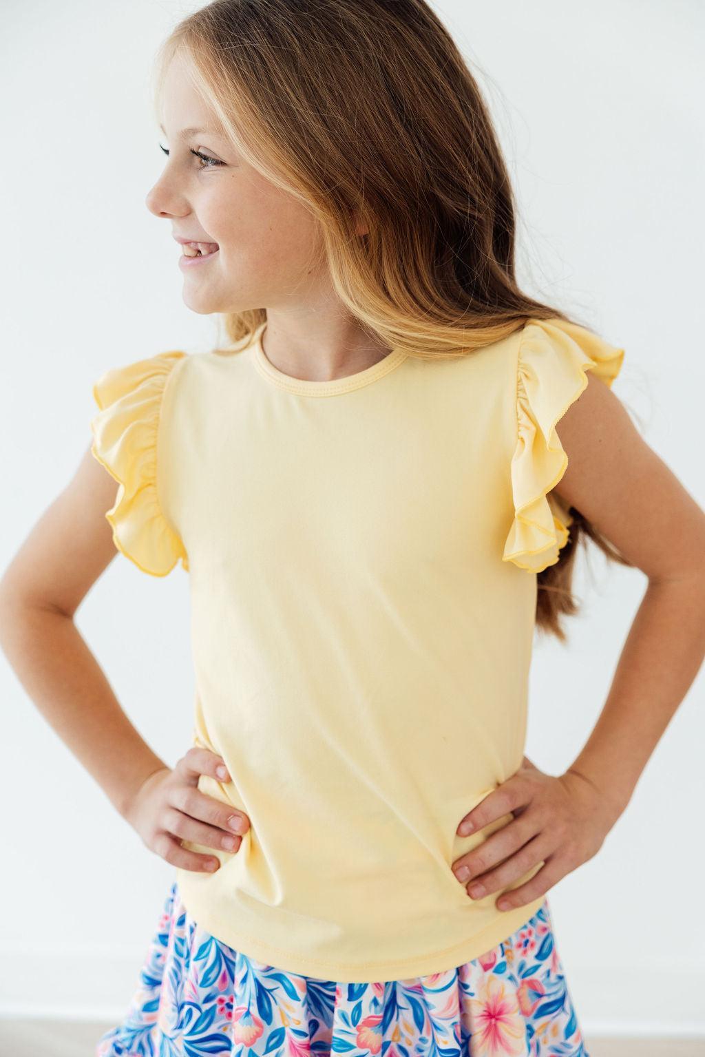 Butter Yellow S/S Ruffle Tee - Cami's Little Shop