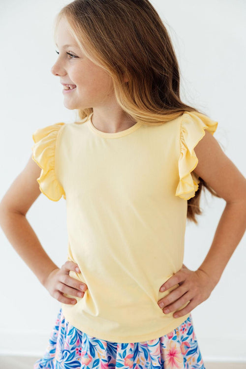 Butter Yellow S/S Ruffle Tee - Cami's Little Shop