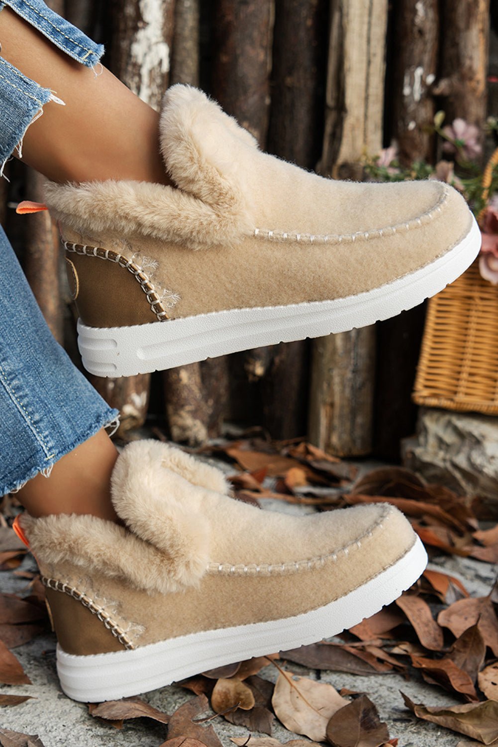 Carbon Grey Suede Stitching Patchwork Plush Lined Anklet Boots - Cami's Little Shop