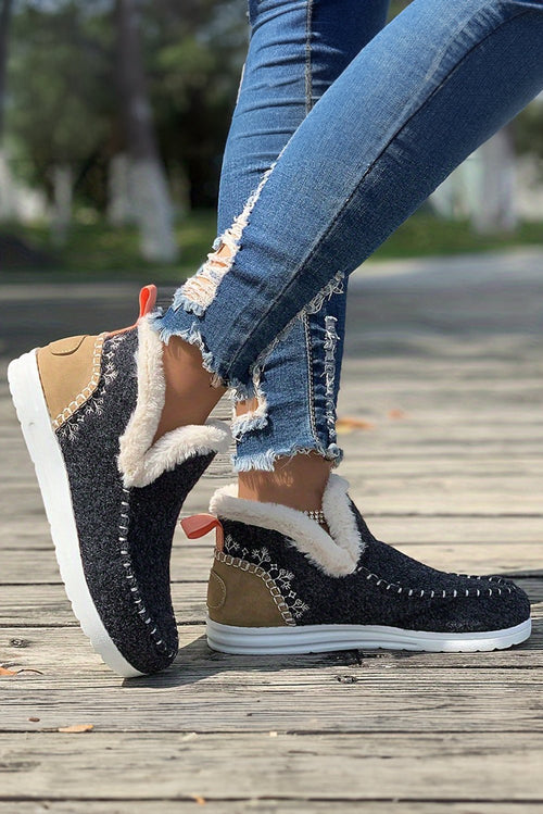 Carbon Grey Suede Stitching Patchwork Plush Lined Anklet Boots - Cami's Little Shop