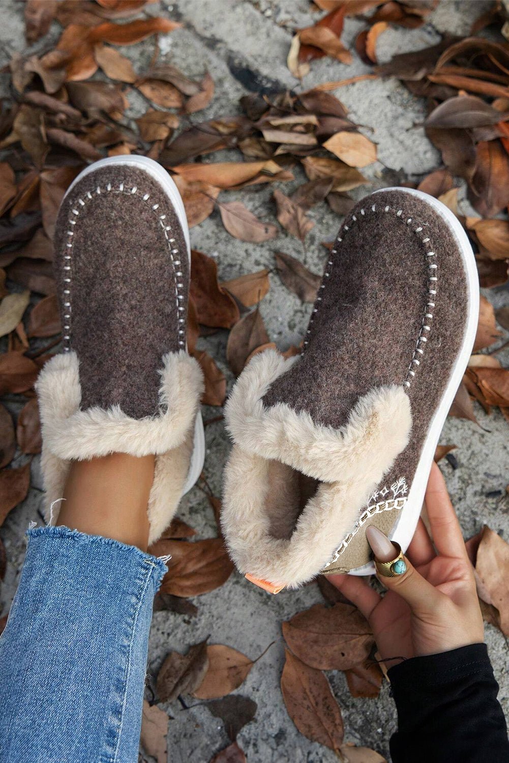 Carbon Grey Suede Stitching Patchwork Plush Lined Anklet Boots - Cami's Little Shop