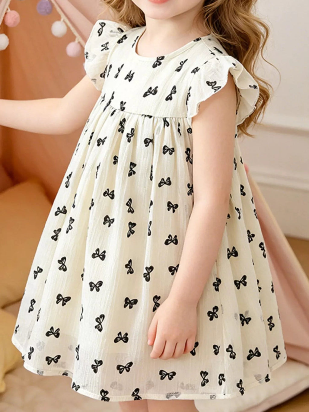 Children's Bow Print Flutter Sleeve Dress - Cami's Little Shop