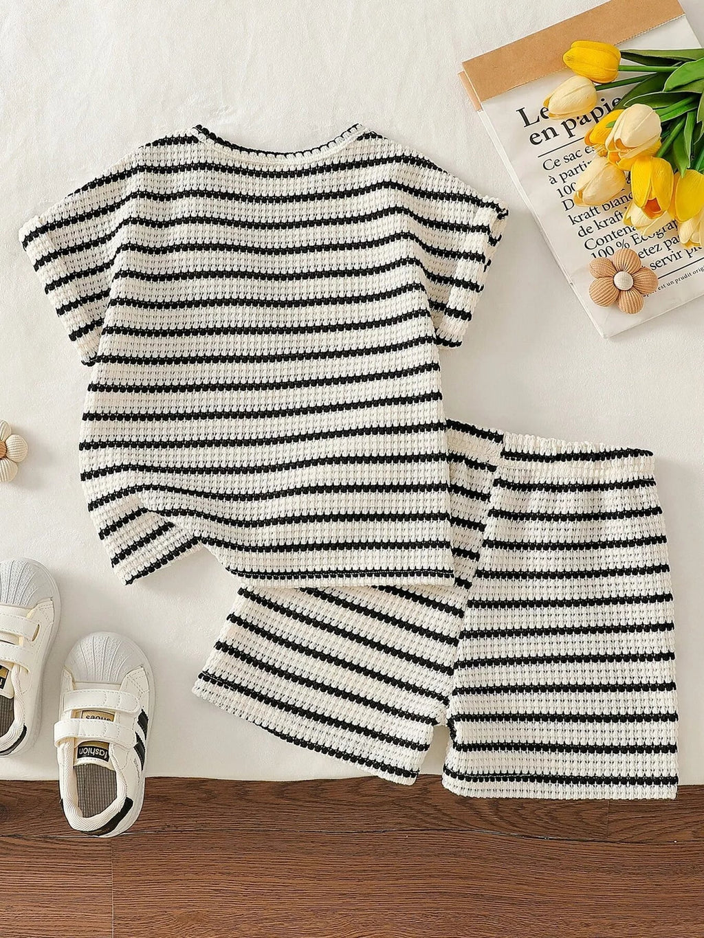 Children's Striped Round Neck Top and Shorts Set - Cami's Little Shop