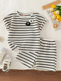 Children's Striped Round Neck Top and Shorts Set - Cami's Little Shop
