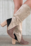 Coffee Suede Calf Length Chunky Heel Boots - Cami's Little Shop