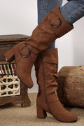 Coffee Suede Double Buckled Side Zipped Mid-calf Boots - Cami's Little Shop