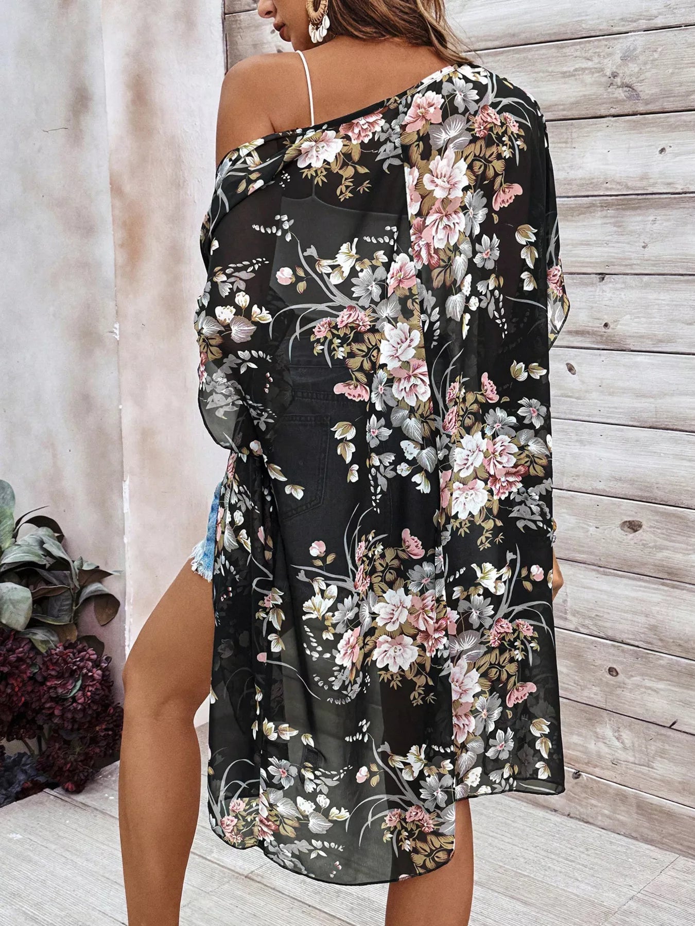 Floral Print Open Front Cardigan - Cami's Little Shop