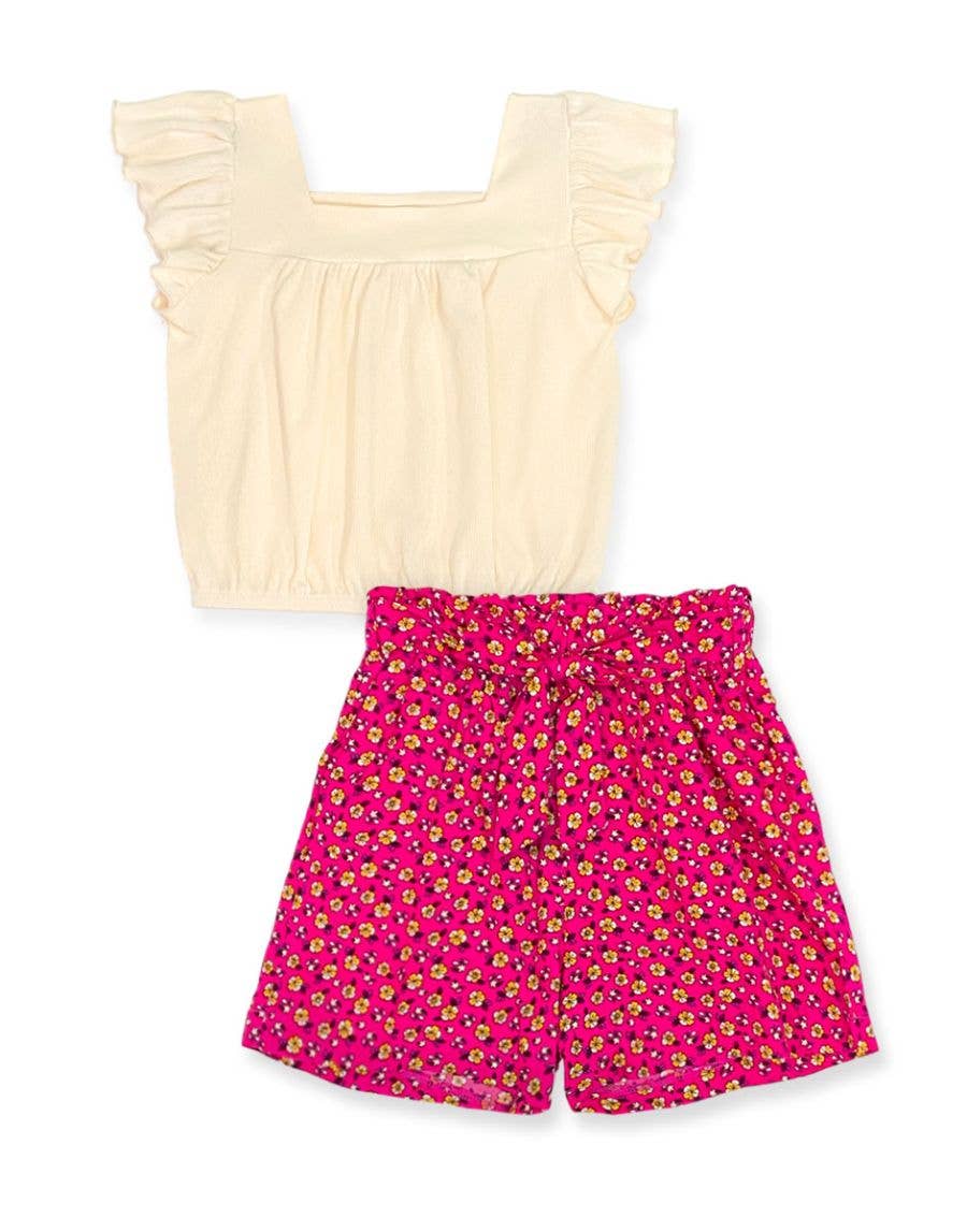 Floral Short Set w/ Ribbed Top - Cami's Little Shop