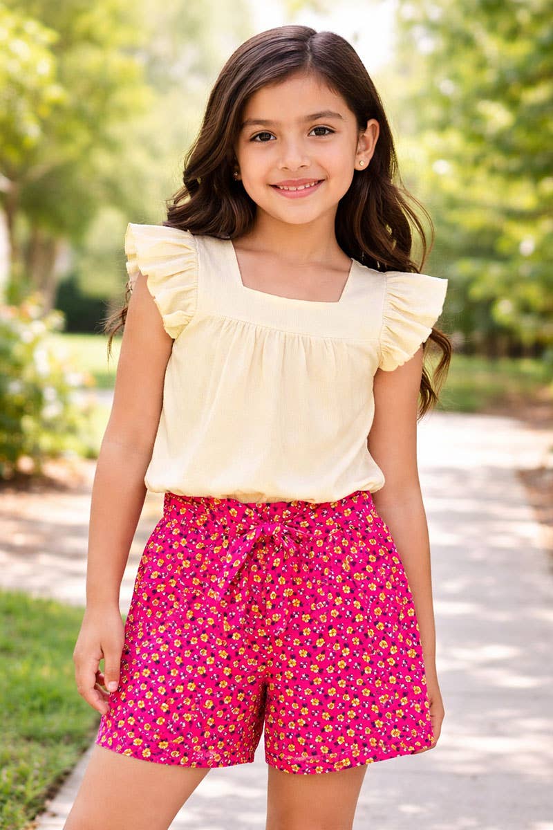 Floral Short Set w/ Ribbed Top - Cami's Little Shop
