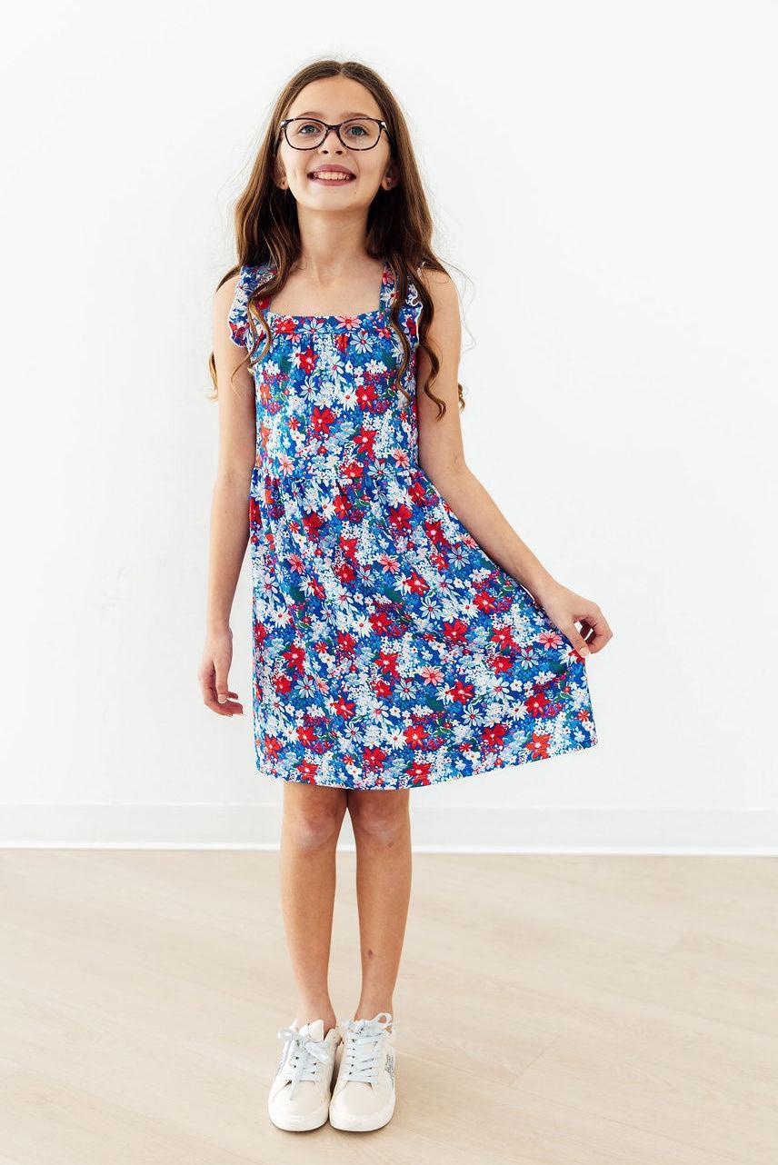 Freedom Flowers Ruffle Cross Back Dress - Cami's Little Shop