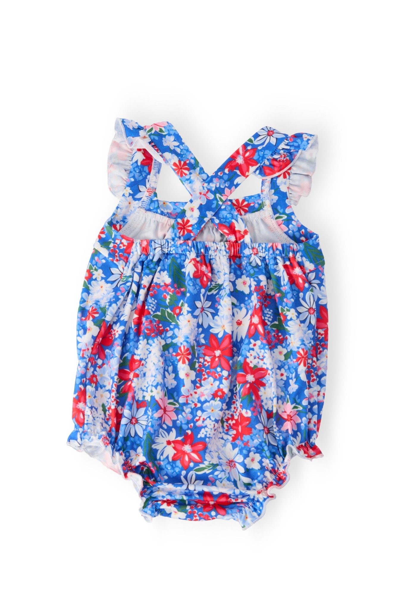 Freedom Flowers Ruffle Cross Back Romper - Cami's Little Shop