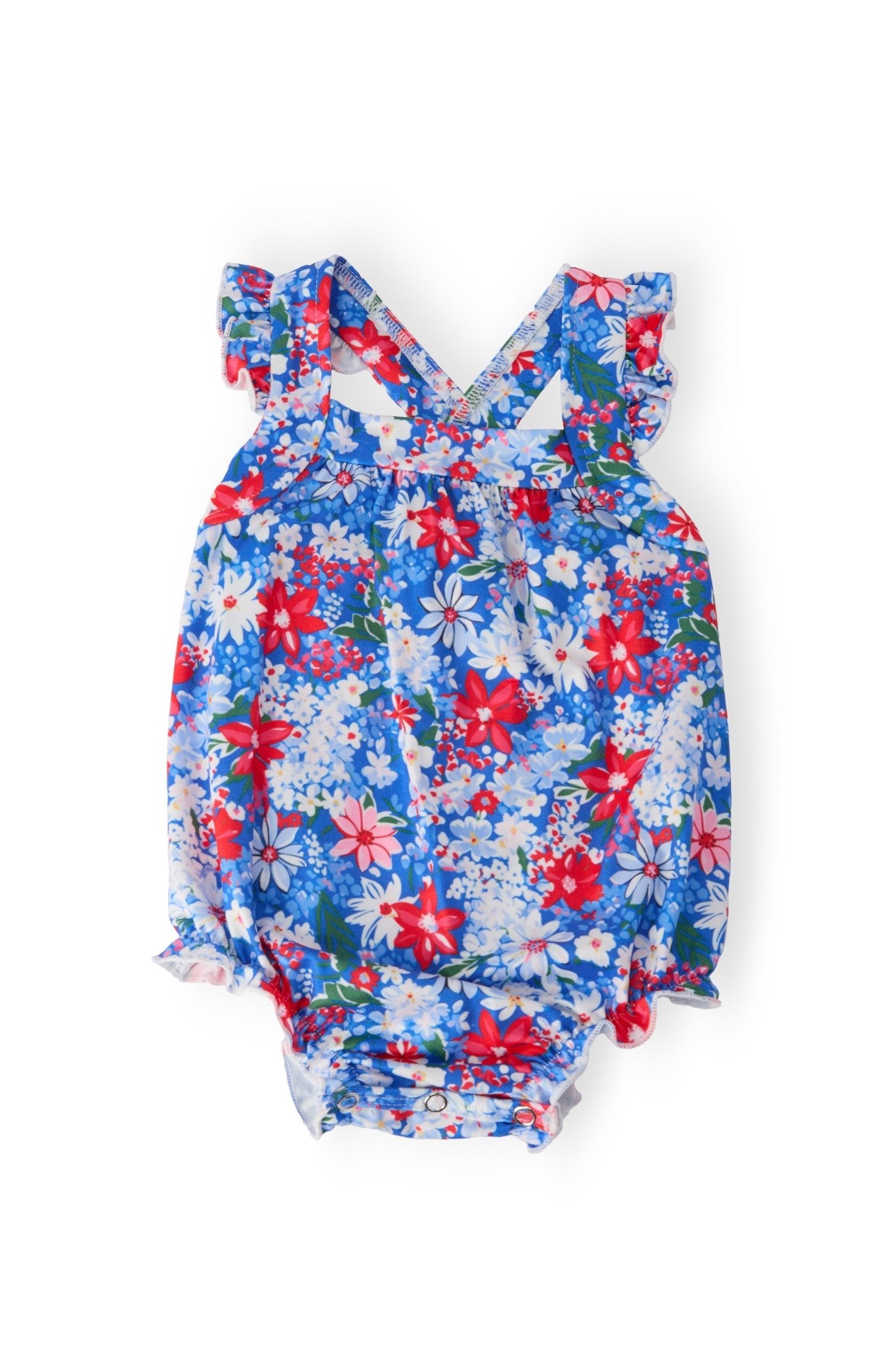 Freedom Flowers Ruffle Cross Back Romper - Cami's Little Shop