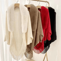 Fur Trim Fringe Poncho - Cami's Little Shop