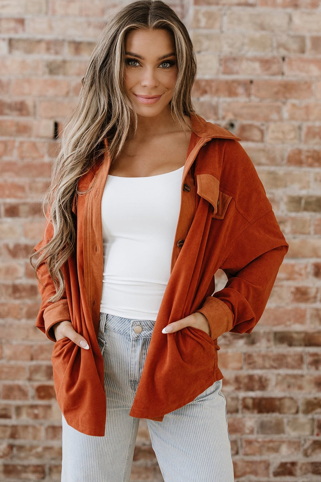 Gold Flame Velvet Flap Pockets Drop Shoulder Casual Shacket - Cami's Little Shop