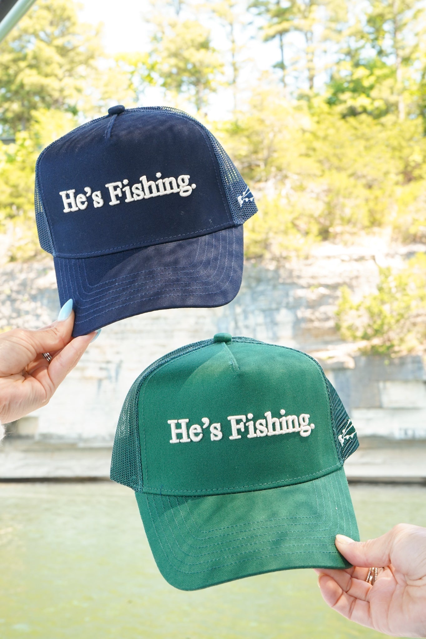 He's Fishing Trucker Hat - Cami's Little Shop