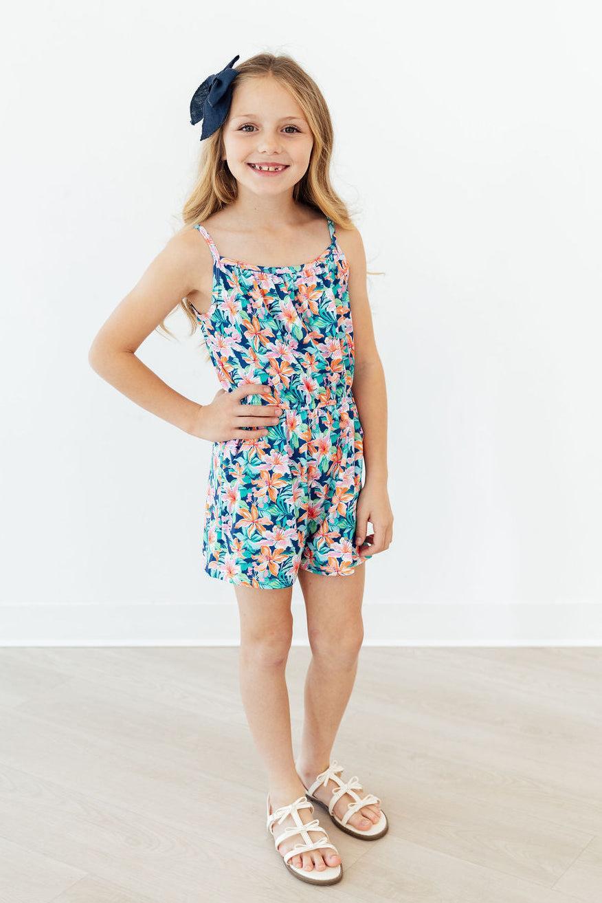 Island Blossoms Strappy Play Romper - Cami's Little Shop