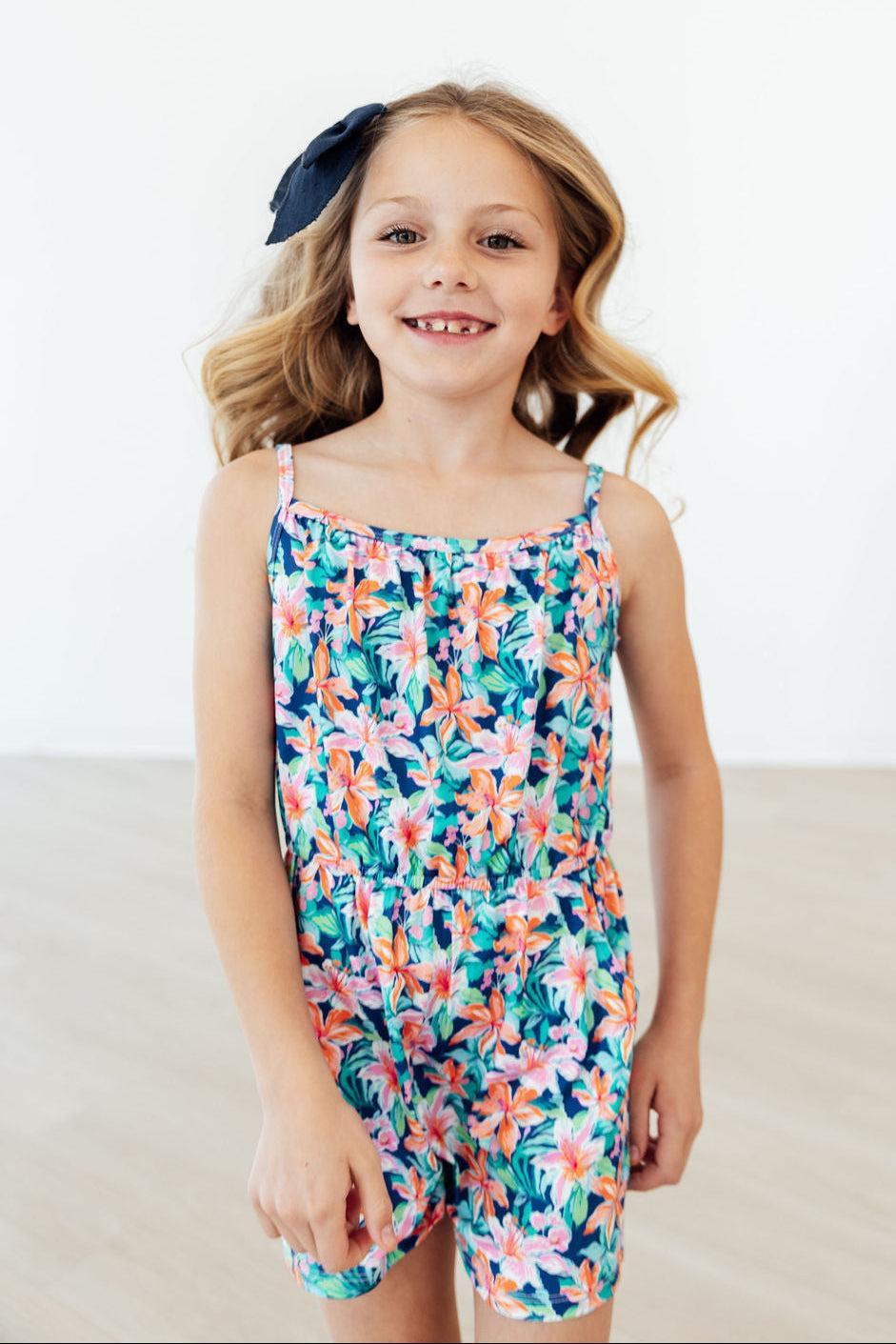 Island Blossoms Strappy Play Romper - Cami's Little Shop