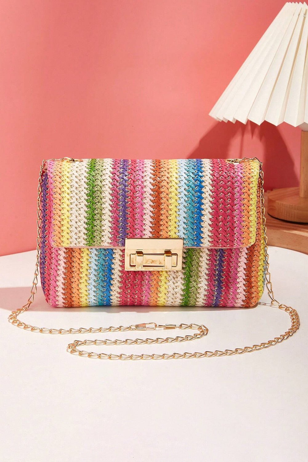 Multicolour Bohemian Woven Gold Chain Shoulder Bag - Cami's Little Shop