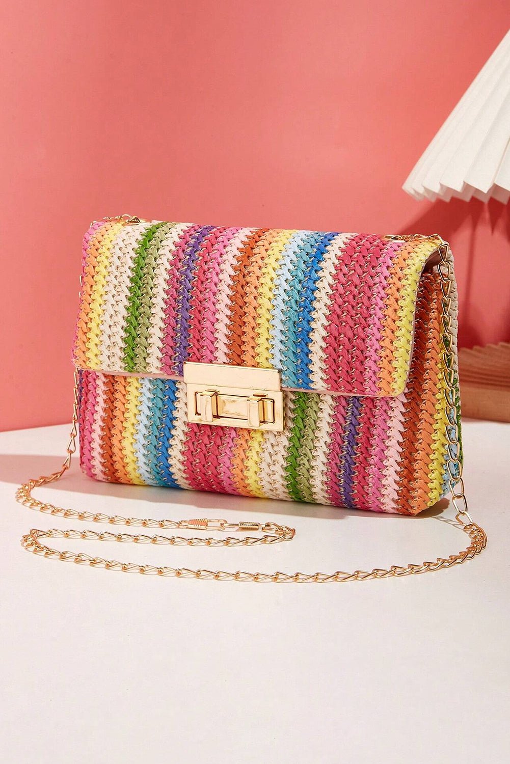 Multicolour Bohemian Woven Gold Chain Shoulder Bag - Cami's Little Shop