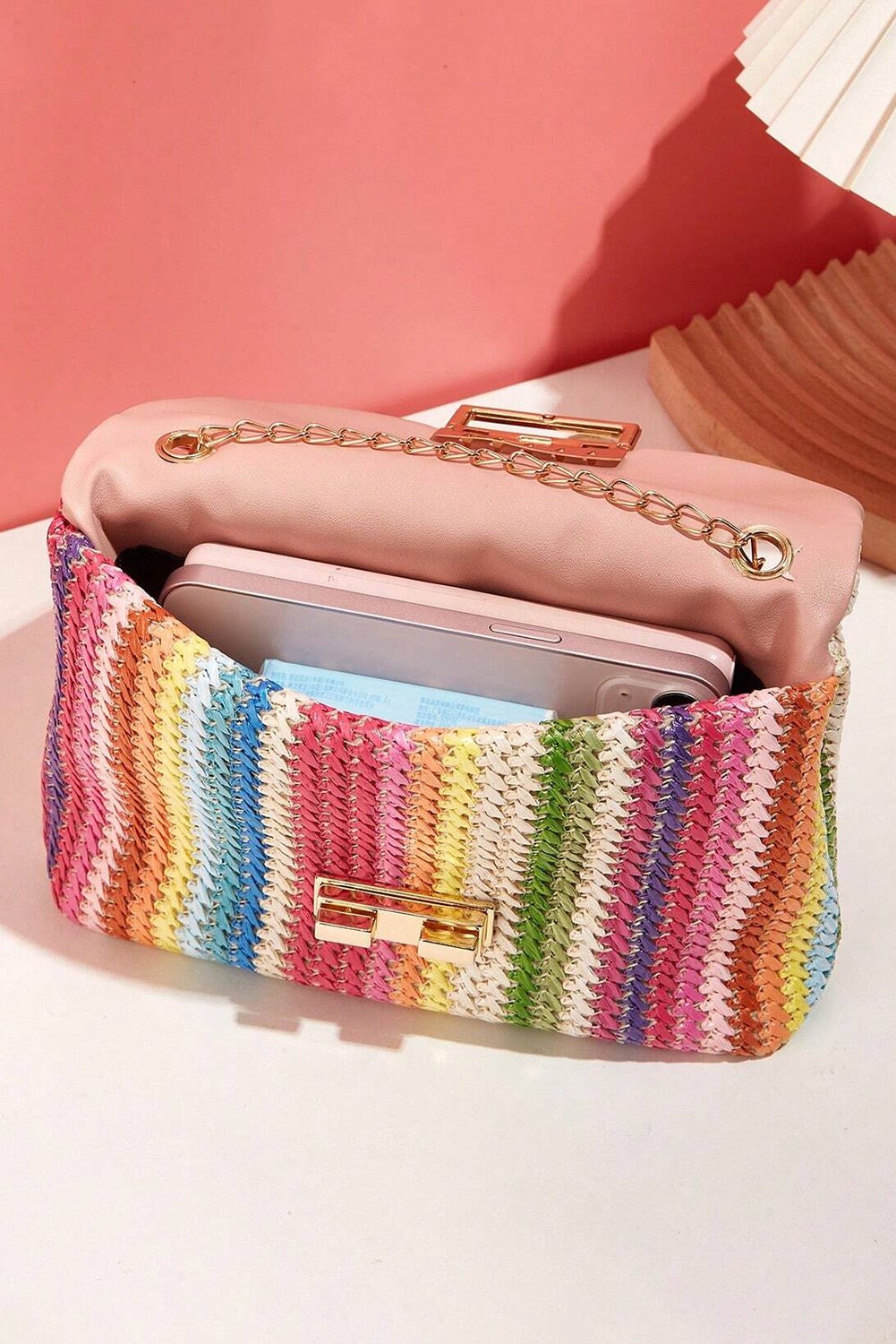 Multicolour Bohemian Woven Gold Chain Shoulder Bag - Cami's Little Shop