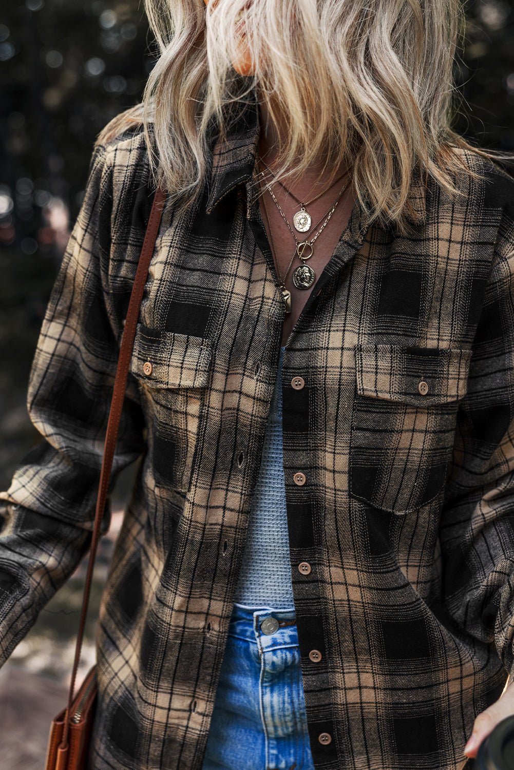 Multicolour Retro Plaid Double Flap Pocket Brushed Shacket - Cami's Little Shop