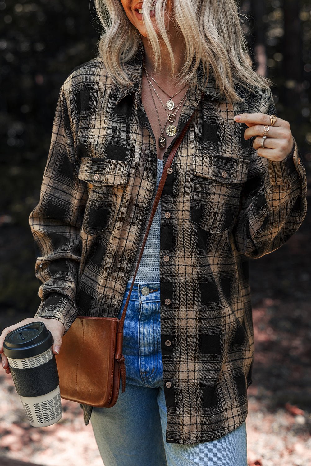 Multicolour Retro Plaid Double Flap Pocket Brushed Shacket - Cami's Little Shop