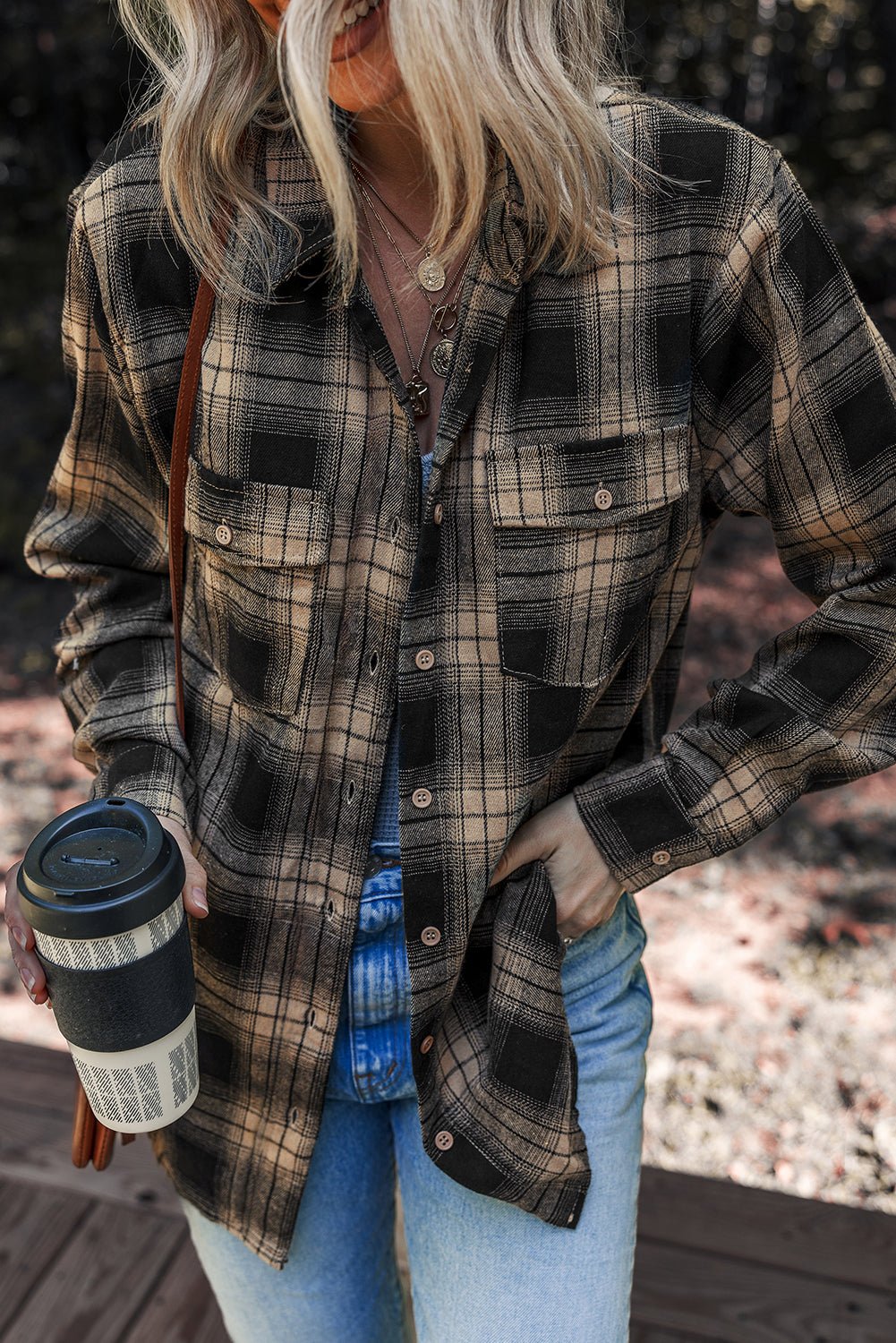Multicolour Retro Plaid Double Flap Pocket Brushed Shacket - Cami's Little Shop